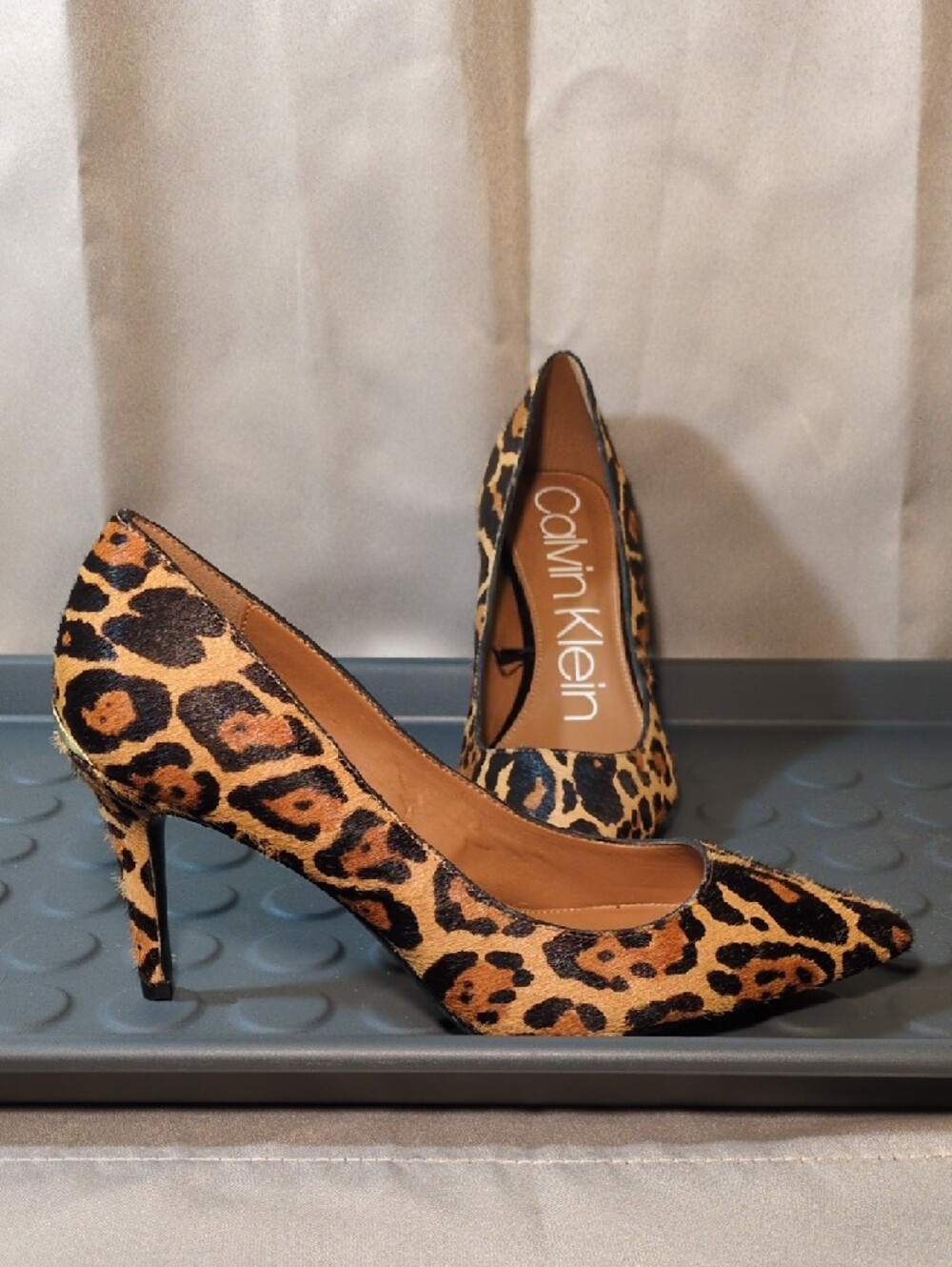 Calvin Klein Leopard-Print Pointed Toe Stilettos - Tan & Black - Picture 2 of 9